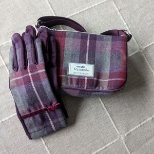 Earth Squared Plaid Crossbody Bag w/ Matching Gloves - Purple and Gray